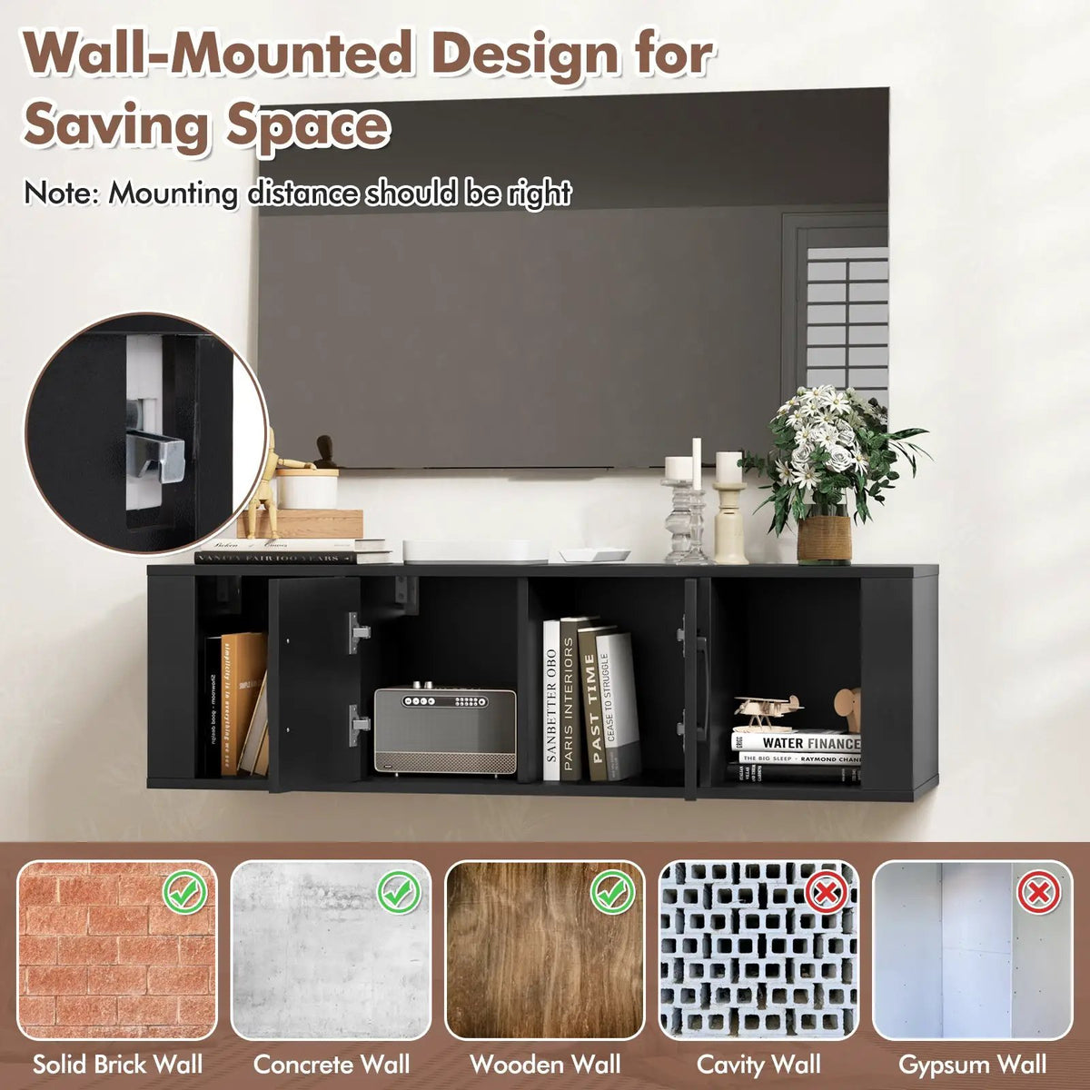 Wall Mounted Floating 2 Door Desk Hutch Storage Shelves, photo 6 of 9