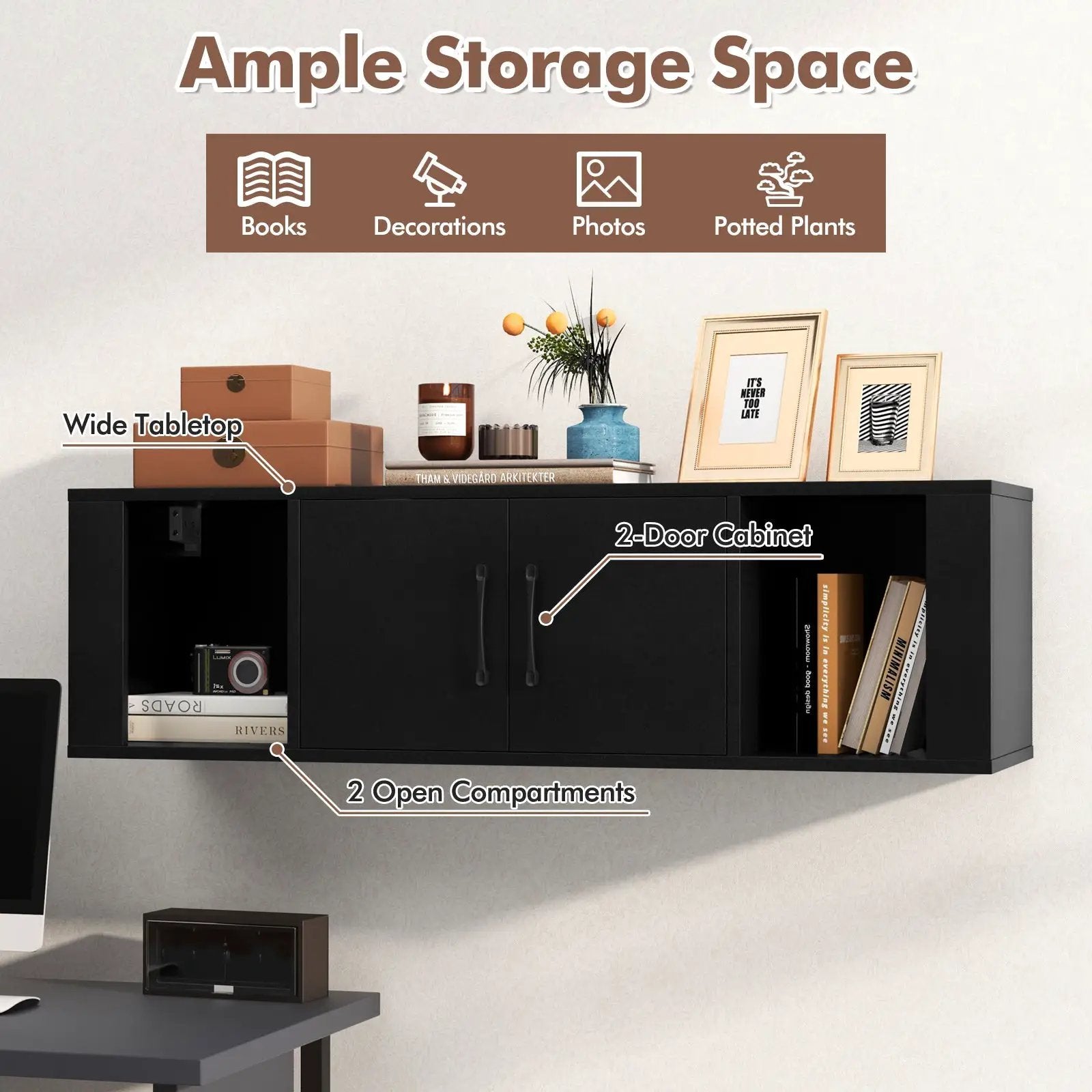 Wall Mounted Floating 2 Door Desk Hutch Storage Shelves by DirectDeals