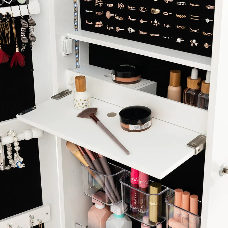Wall Mounted Jewelry Armoire Organizer with Full-Length Frameless Mirror-White by DirectDeals