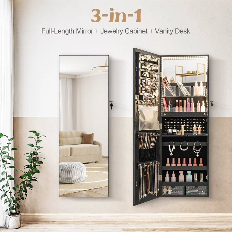 Wall Mounted Jewelry Cabinet with Full-Length Mirror by DirectDeals