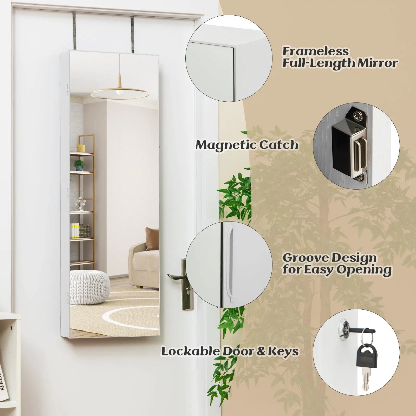 Wall Mounted Jewelry Cabinet with Full-Length Mirror by DirectDeals