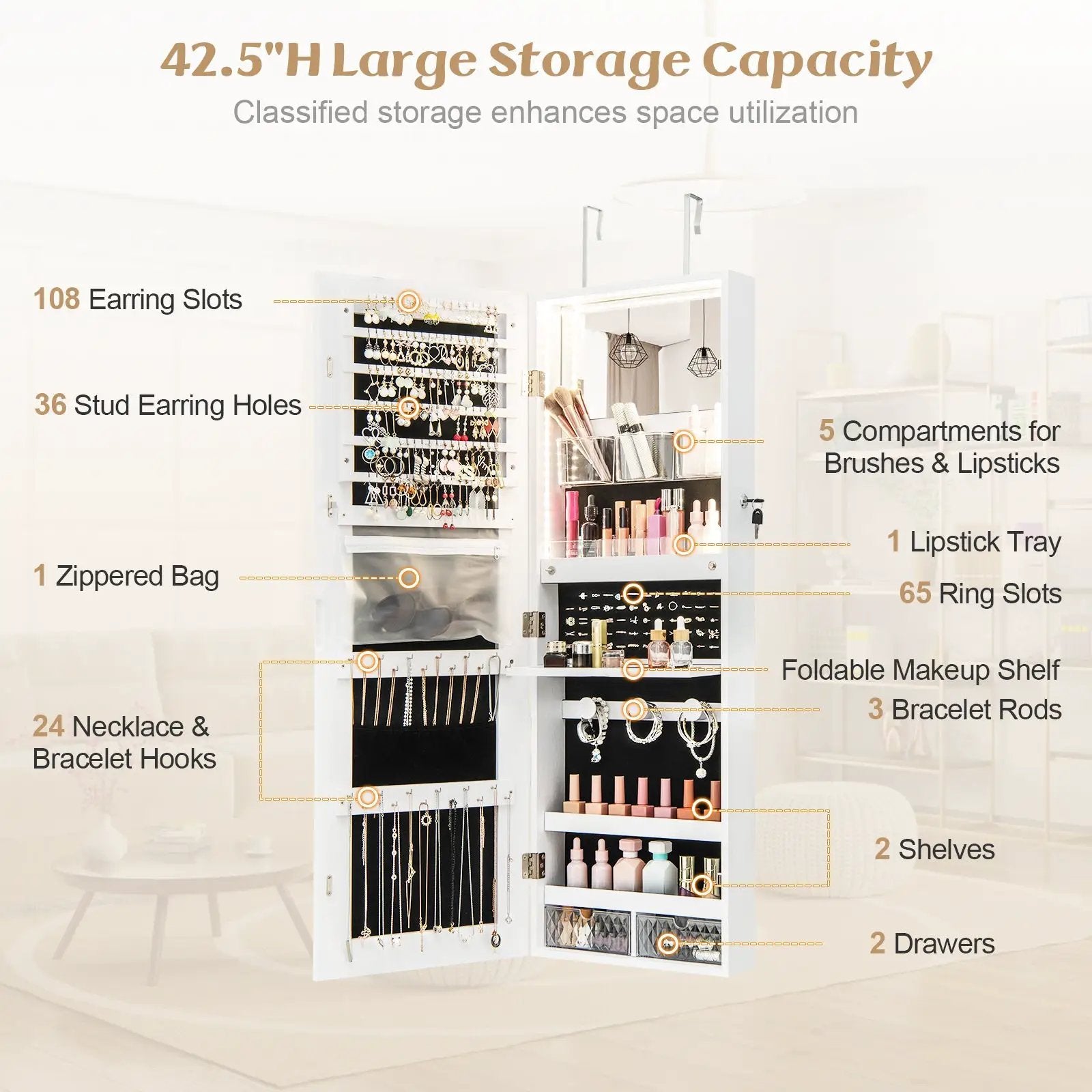 Wall Mounted Jewelry Cabinet with Full-Length Mirror by DirectDeals