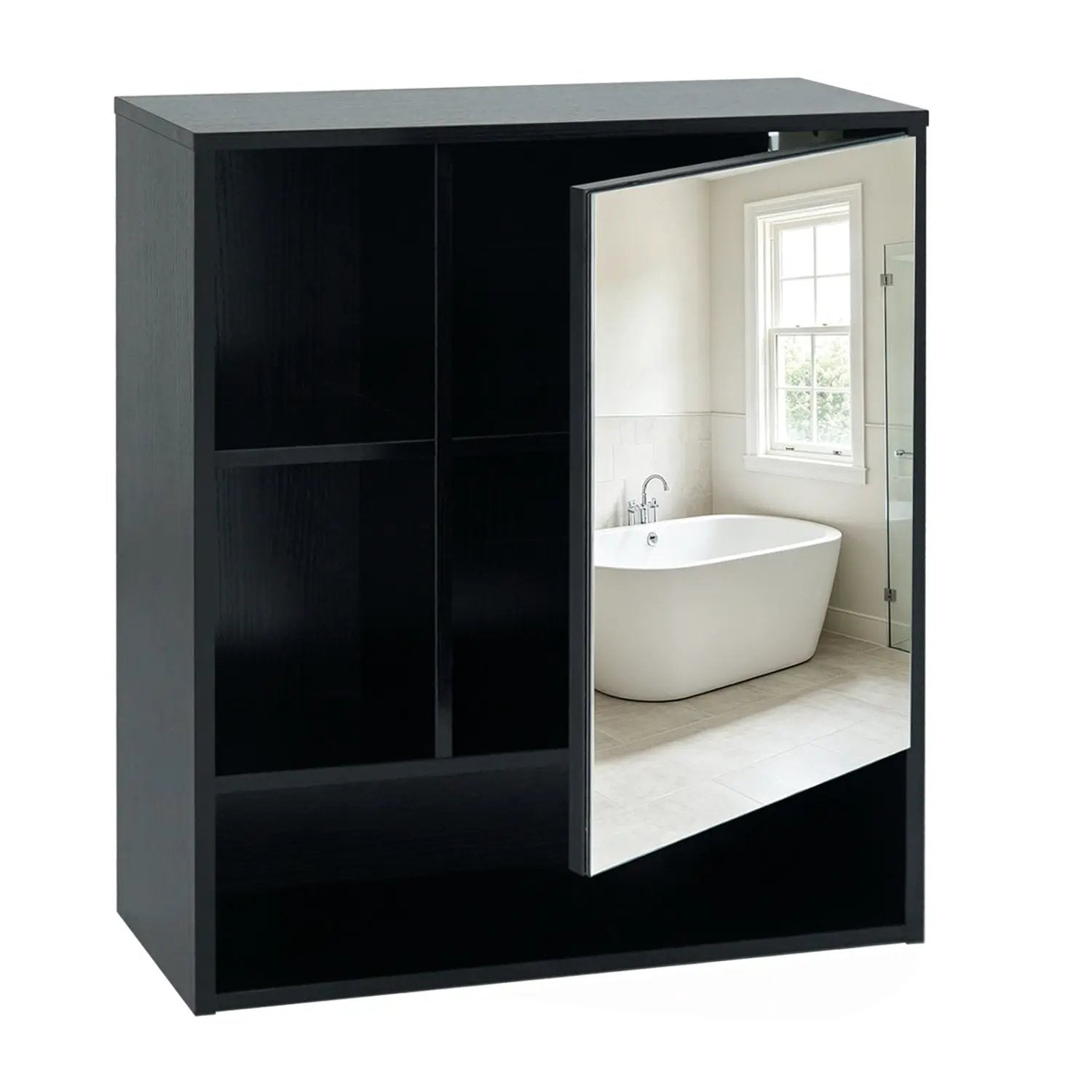 Wall-Mounted Mirror Cabinet with Hidden & Open Storage by DirectDeals