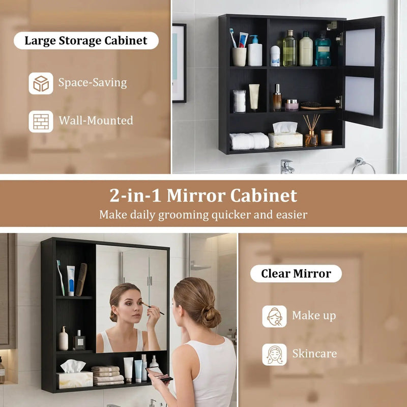Wall-Mounted Mirror Cabinet with Hidden & Open Storage by DirectDeals