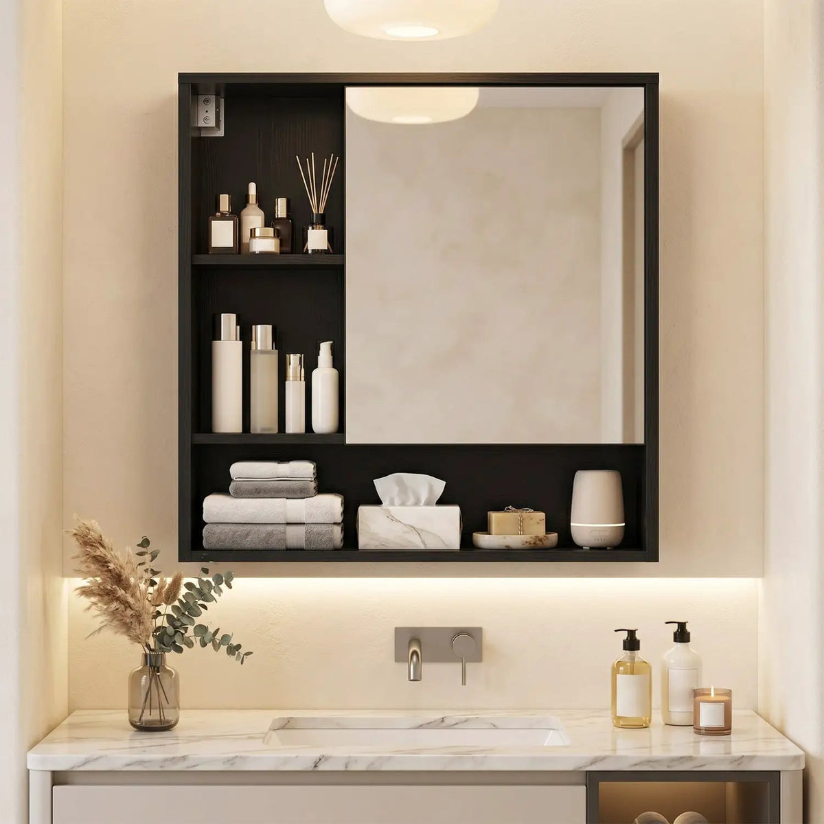 Wall-Mounted Mirror Cabinet with Hidden & Open Storage, photo 2 of 24