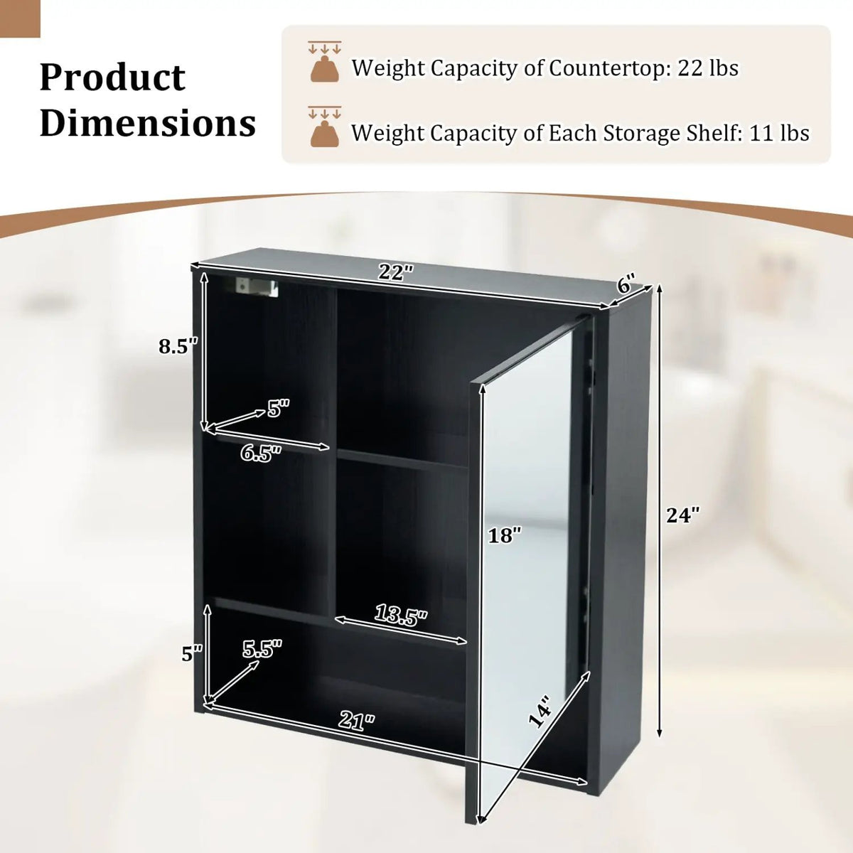 Wall-Mounted Mirror Cabinet with Hidden & Open Storage, photo 5 of 24