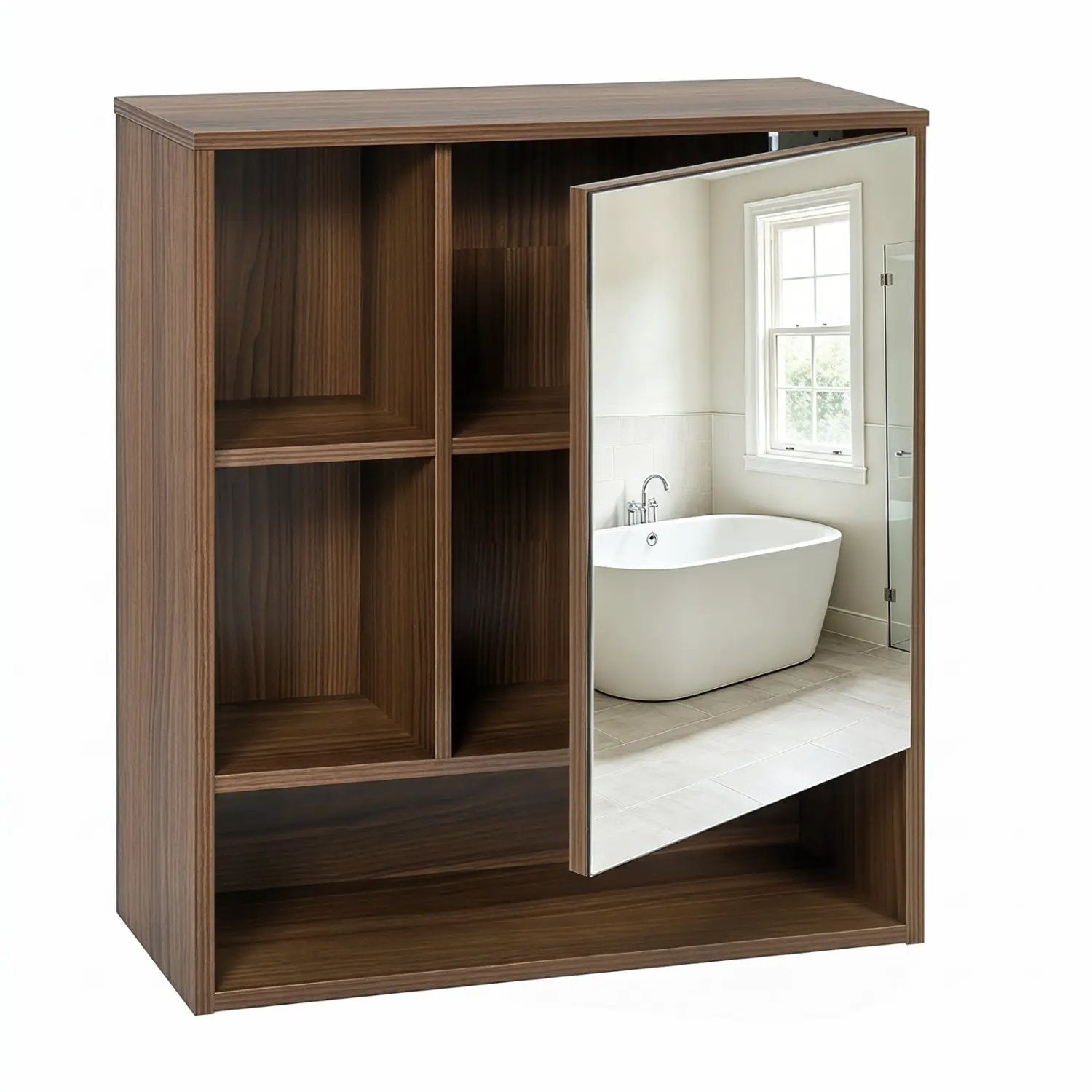 Wall-Mounted Mirror Cabinet with Hidden & Open Storage by DirectDeals