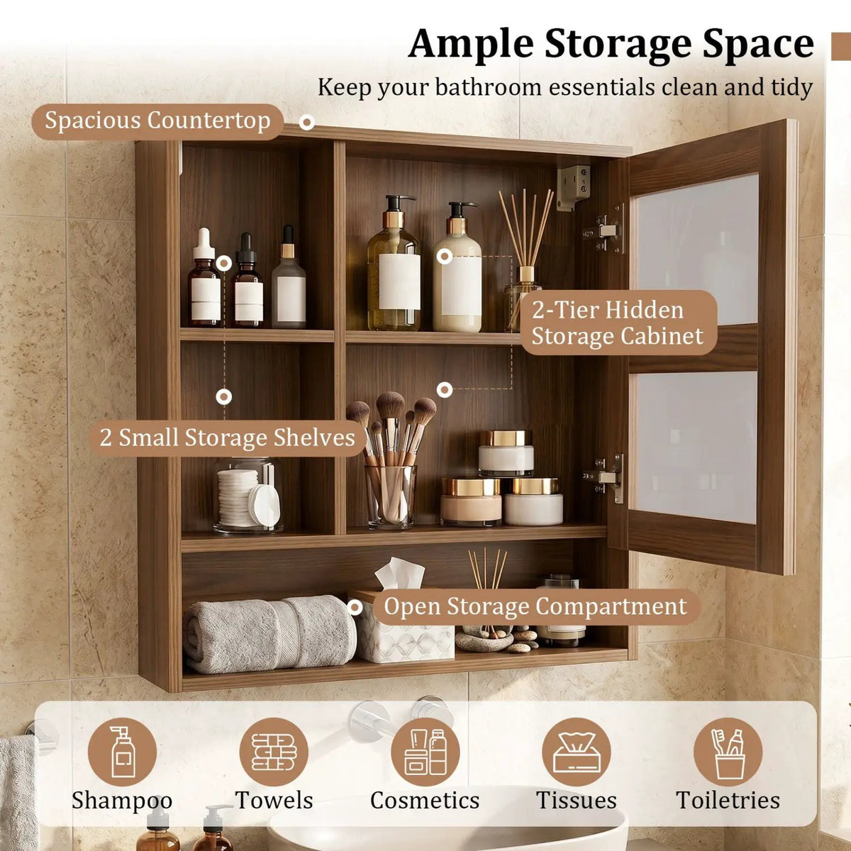 Wall-Mounted Mirror Cabinet with Hidden & Open Storage, photo 16 of 24