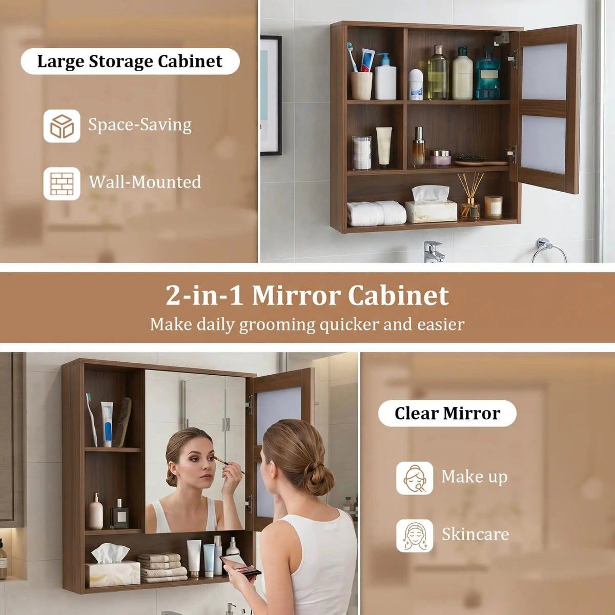 Wall-Mounted Mirror Cabinet with Hidden & Open Storage, photo 15 of 24