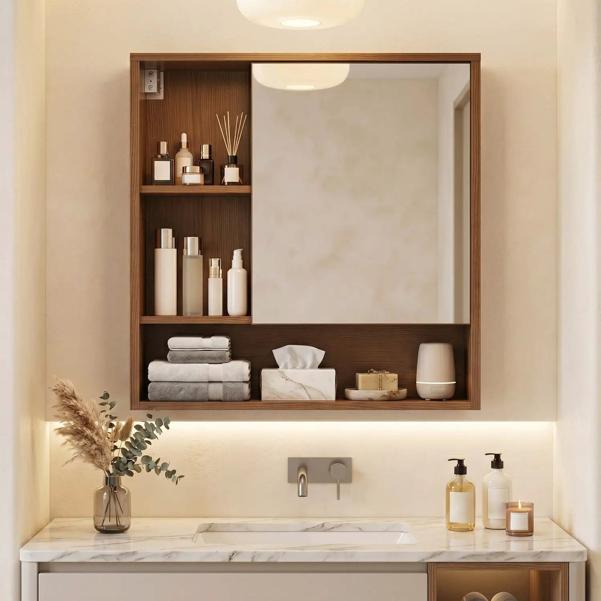 Wall-Mounted Mirror Cabinet with Hidden & Open Storage, photo 14 of 24