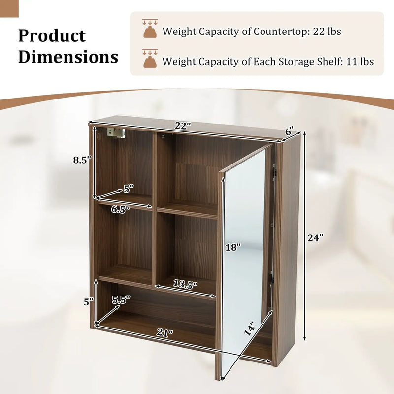 Wall-Mounted Mirror Cabinet with Hidden & Open Storage by DirectDeals