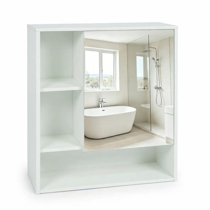 Wall-Mounted Mirror Cabinet with Hidden & Open Storage by DirectDeals