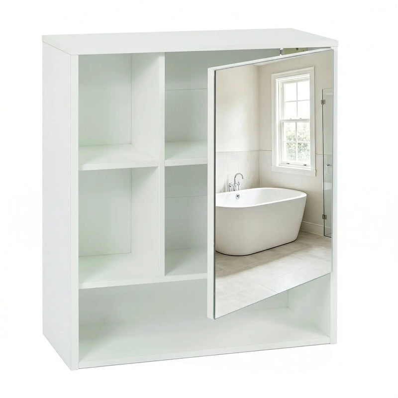 Wall-Mounted Mirror Cabinet with Hidden & Open Storage by DirectDeals