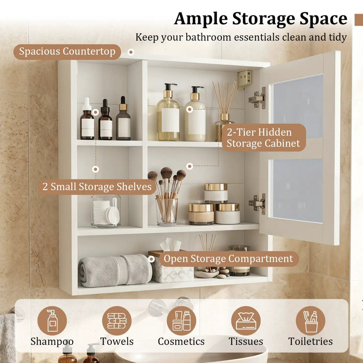 Wall-Mounted Mirror Cabinet with Hidden & Open Storage, photo 23 of 24
