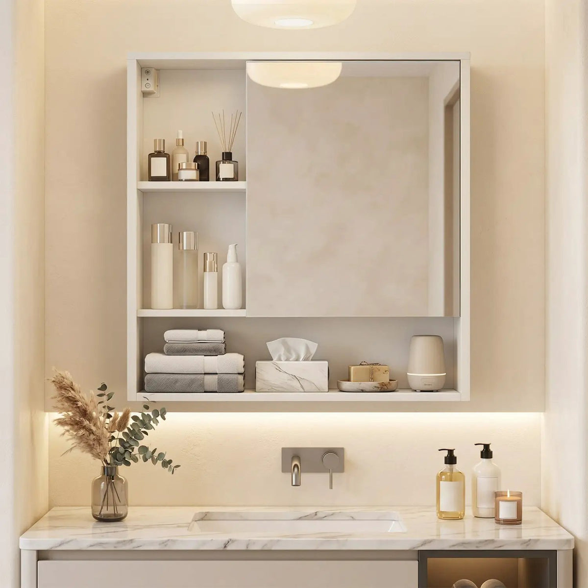 Wall-Mounted Mirror Cabinet with Hidden & Open Storage, photo 22 of 24