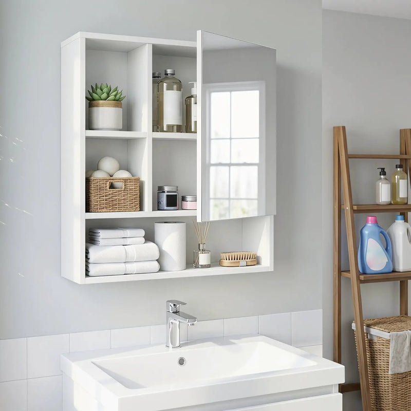 Wall-Mounted Mirror Cabinet with Hidden & Open Storage by DirectDeals