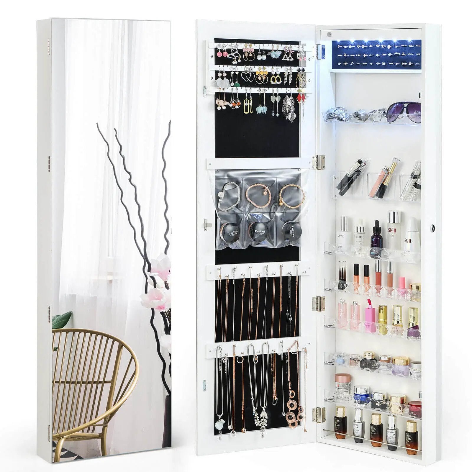 Wall Door Mounted Jewelry Armoire with Frameless LED Mirror by DirectDeals