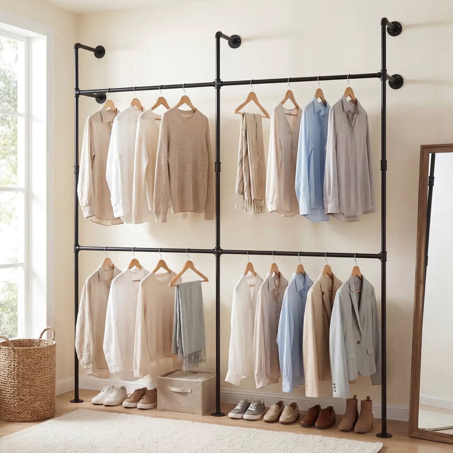 Wall Mounted Pipe Clothing Rack with 4 Hanging Rods by DirectDeals