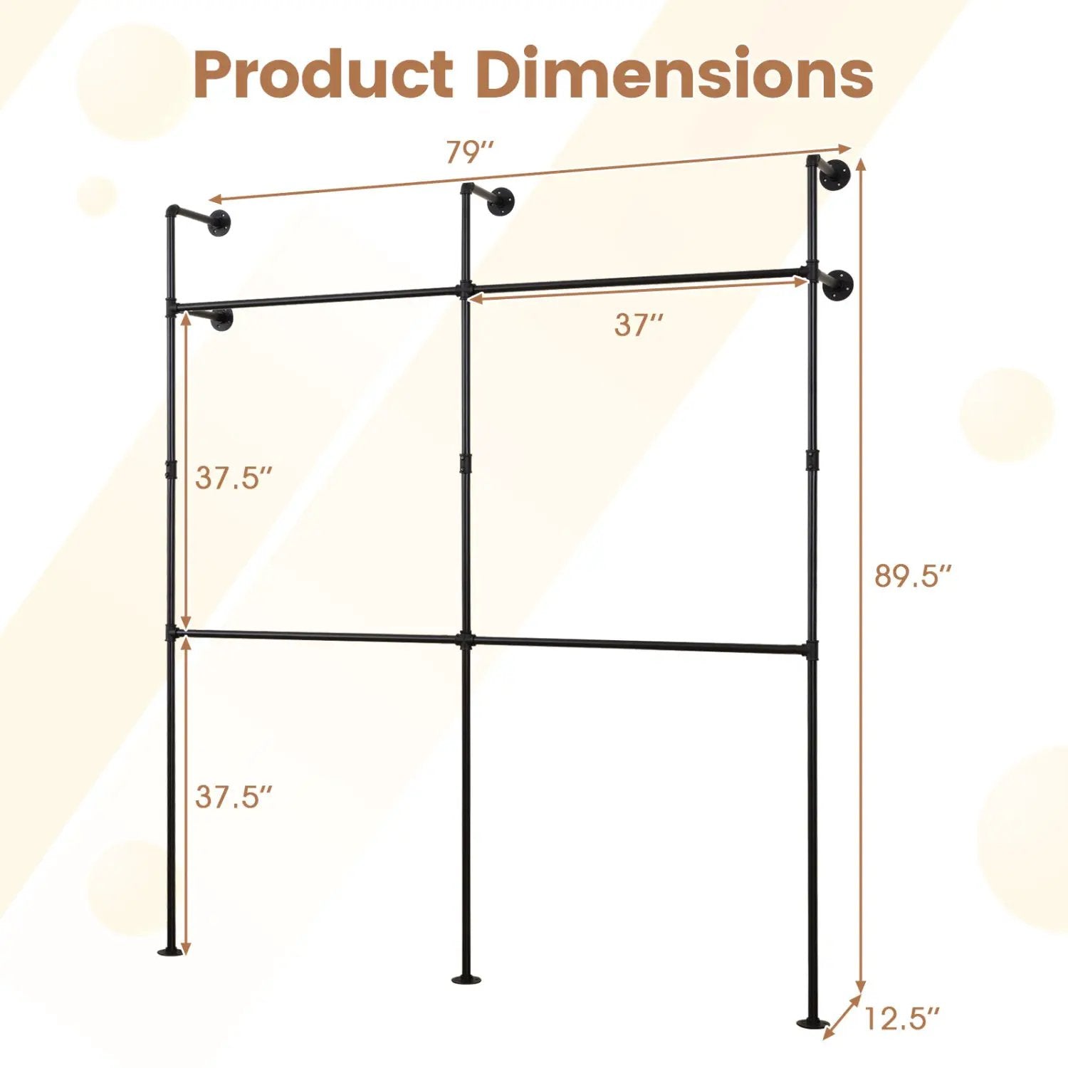 Wall Mounted Pipe Clothing Rack with 4 Hanging Rods by DirectDeals
