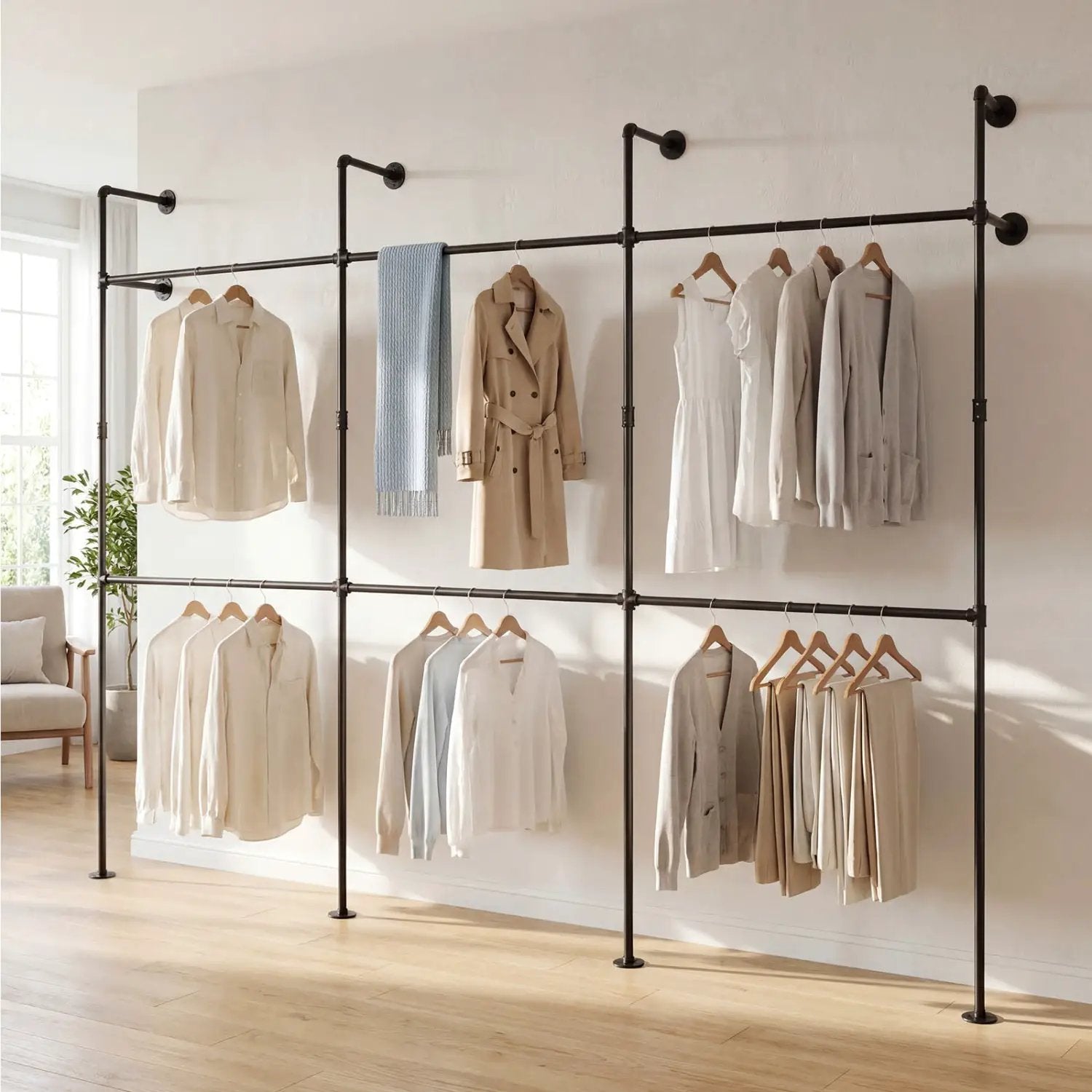 Wall Mounted Pipe Clothing Rack with 6 Hanging Rods by DirectDeals