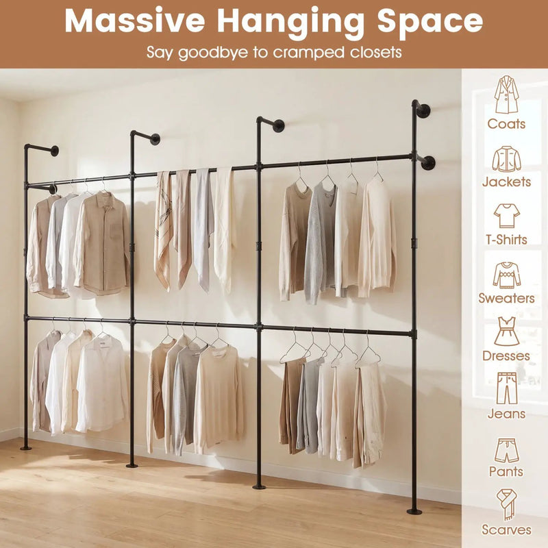 Wall Mounted Pipe Clothing Rack with 6 Hanging Rods by DirectDeals