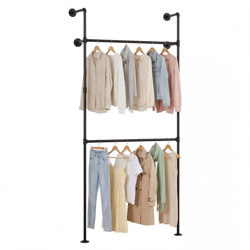 Wall Mounted Pipe Clothing Rack with 2 Hanging Rods by DirectDeals