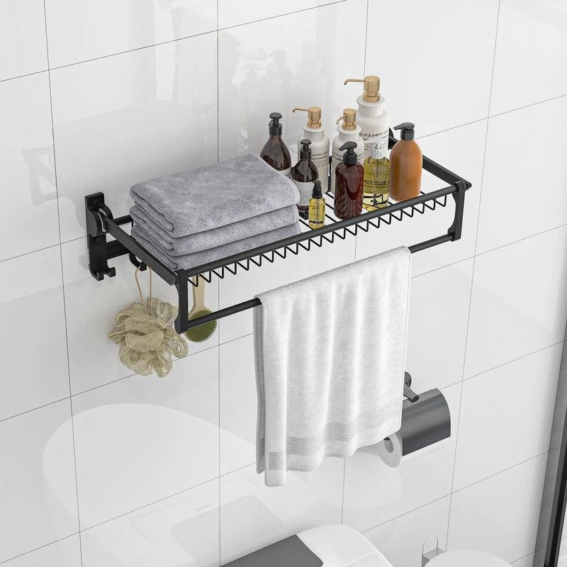 Wall Mounted Towel Shelf with Adjustable Towel Bar and Movable Hooks No Assembly Required by DirectDeals