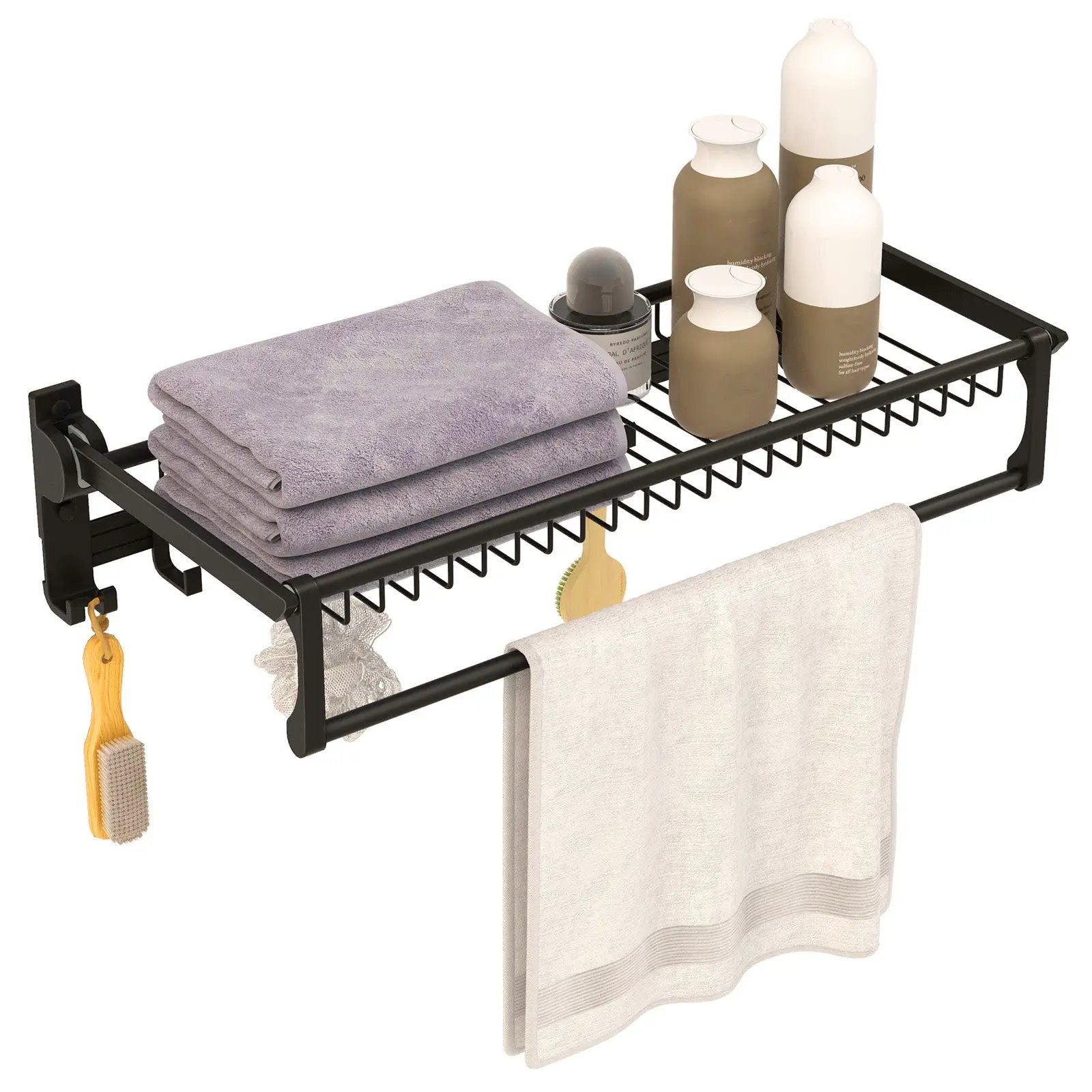 Wall Mounted Towel Shelf with Adjustable Towel Bar and Movable Hooks No Assembly Required by DirectDeals