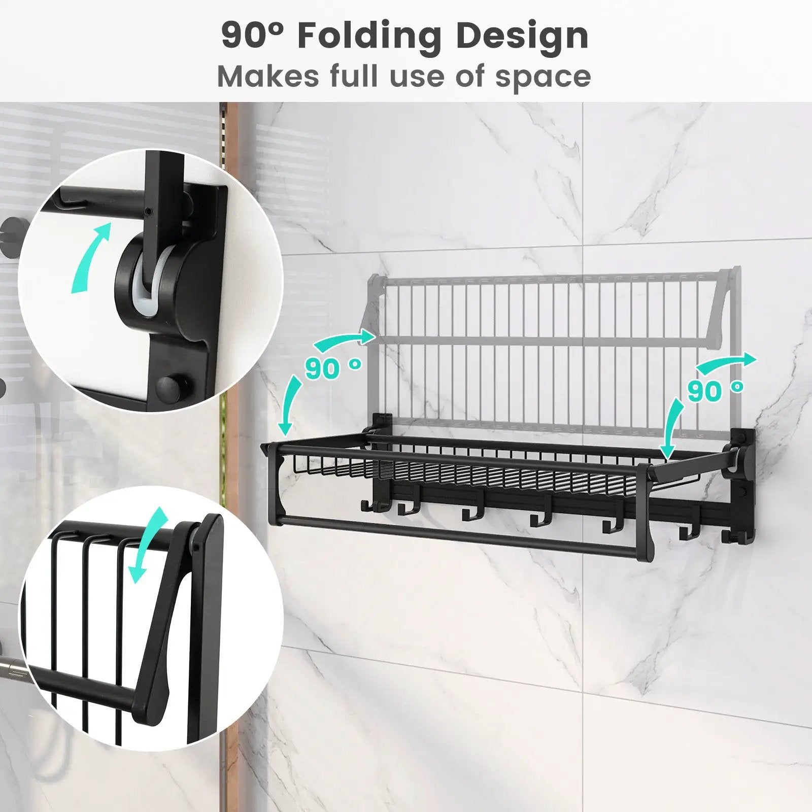Wall Mounted Towel Shelf with Adjustable Towel Bar and Movable Hooks No Assembly Required by DirectDeals