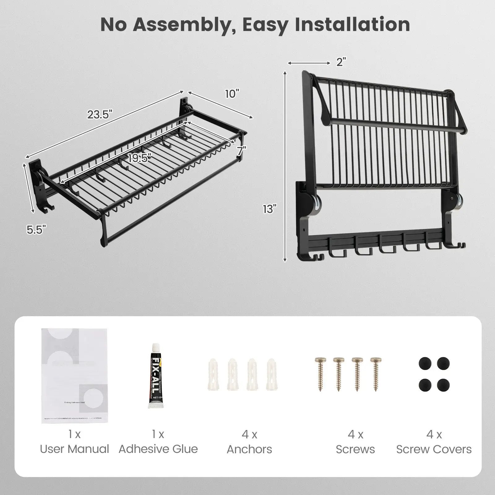 Wall Mounted Towel Shelf with Adjustable Towel Bar and Movable Hooks No Assembly Required by DirectDeals