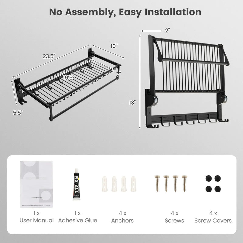 Wall Mounted Towel Shelf with Adjustable Towel Bar and Movable Hooks No Assembly Required by DirectDeals