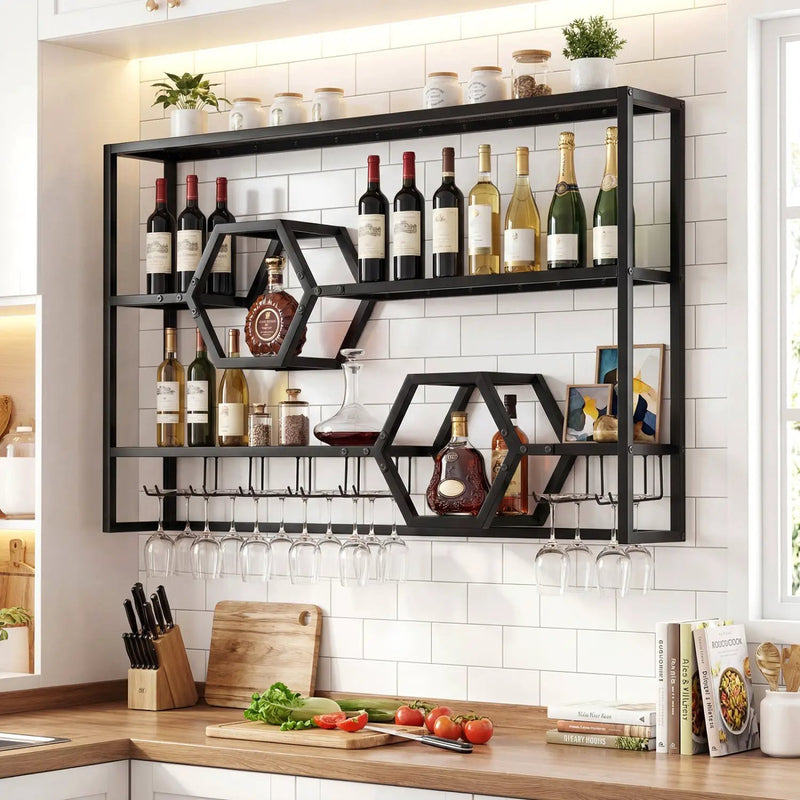 Wall Mounted Wine Rack 47" Large Floating Bar Shelves by DirectDeals