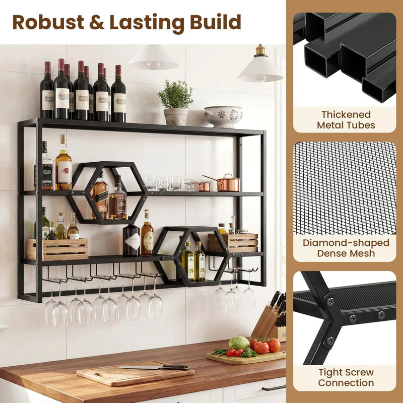 Wall Mounted Wine Rack 47" Large Floating Bar Shelves by DirectDeals
