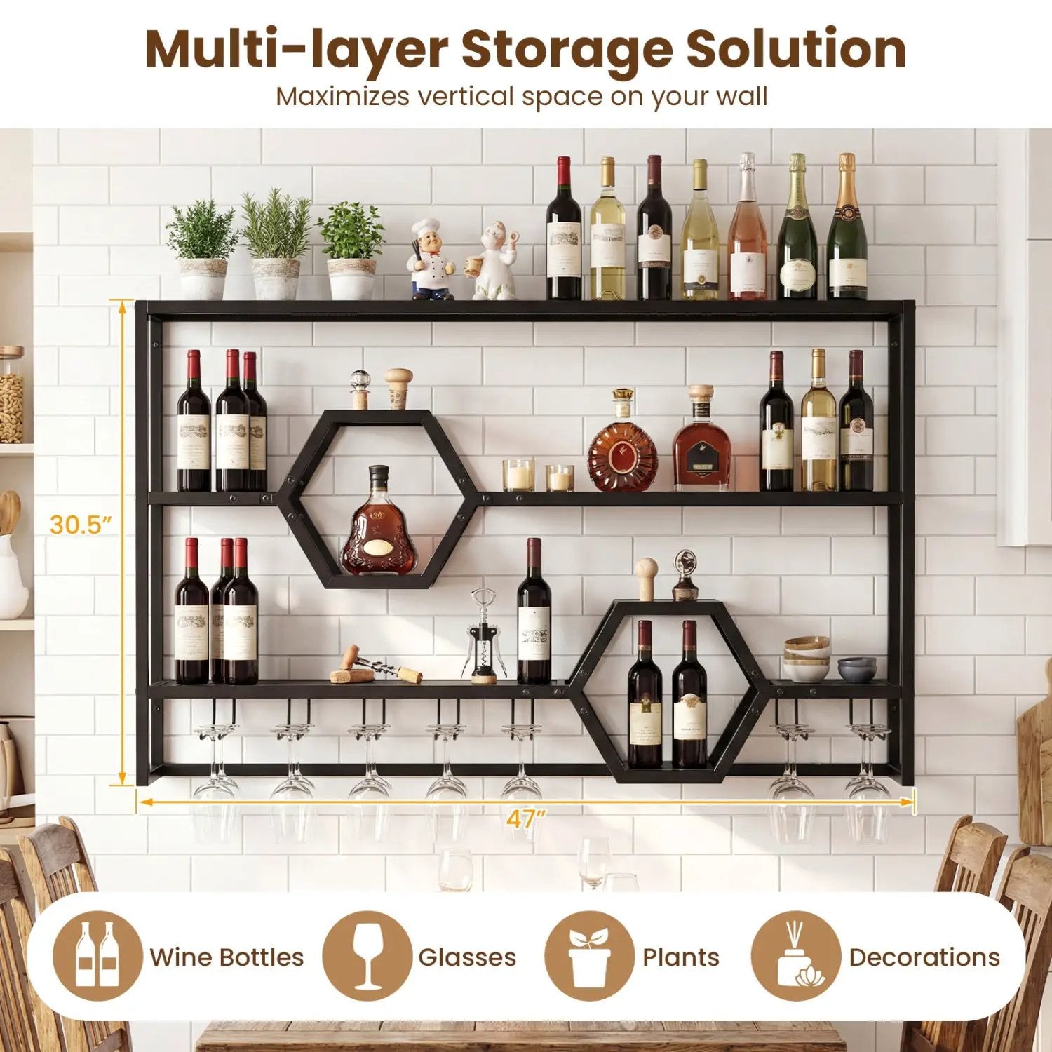 Wall Mounted Wine Rack 47" Large Floating Bar Shelves by DirectDeals