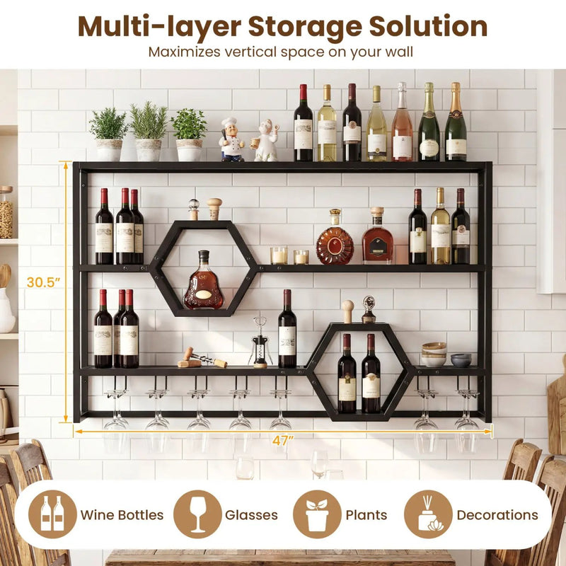 Wall Mounted Wine Rack 47" Large Floating Bar Shelves by DirectDeals