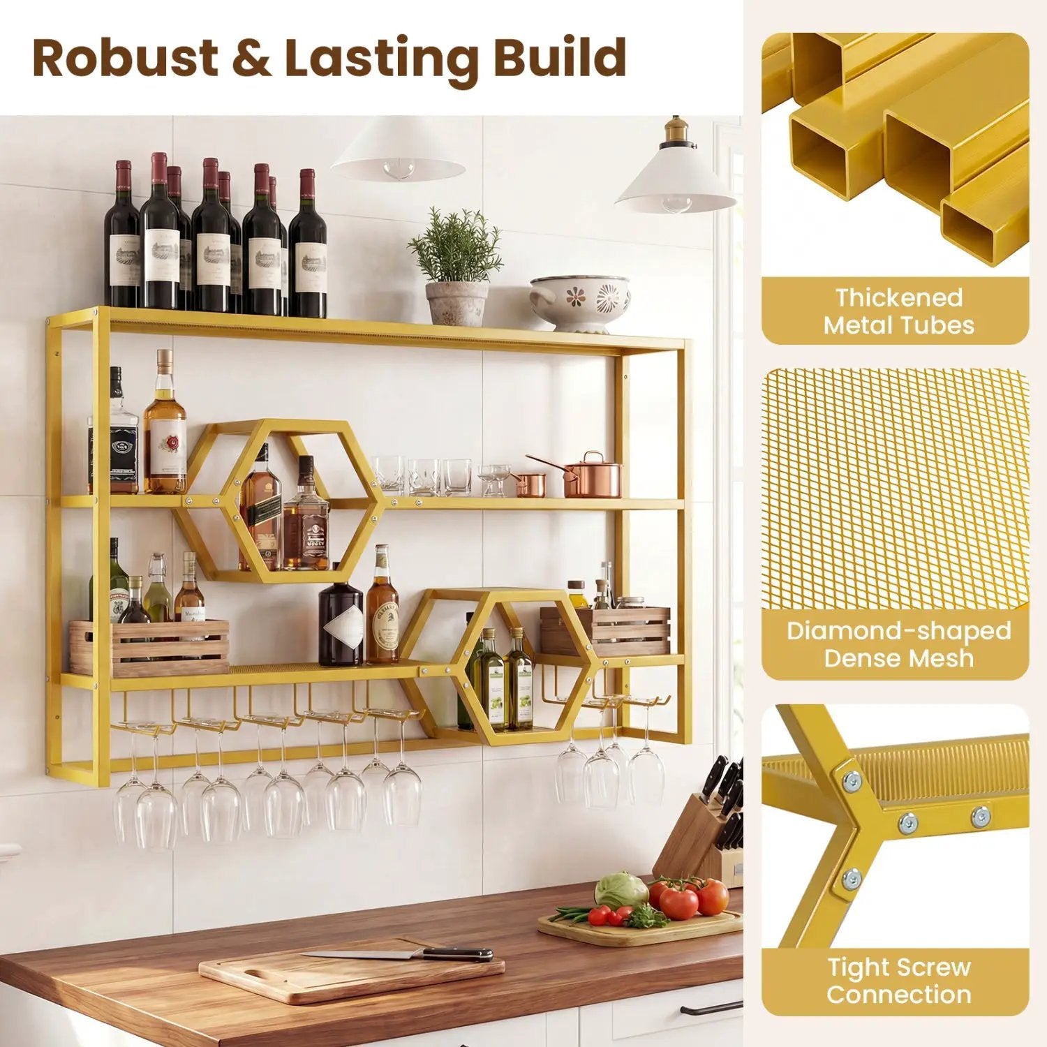 Wall Mounted Wine Rack 47" Large Floating Bar Shelves by DirectDeals