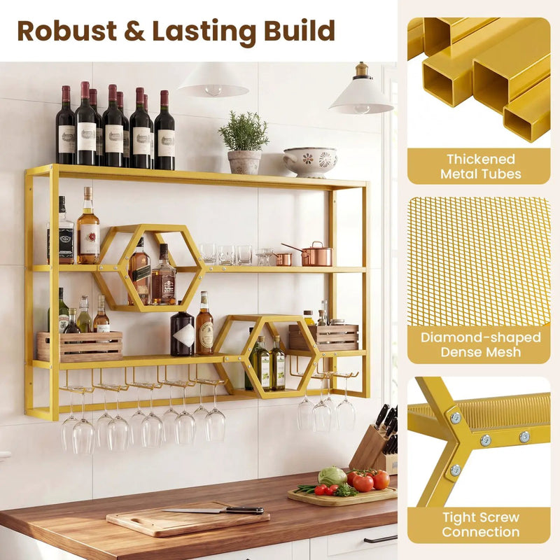 Wall Mounted Wine Rack 47" Large Floating Bar Shelves by DirectDeals