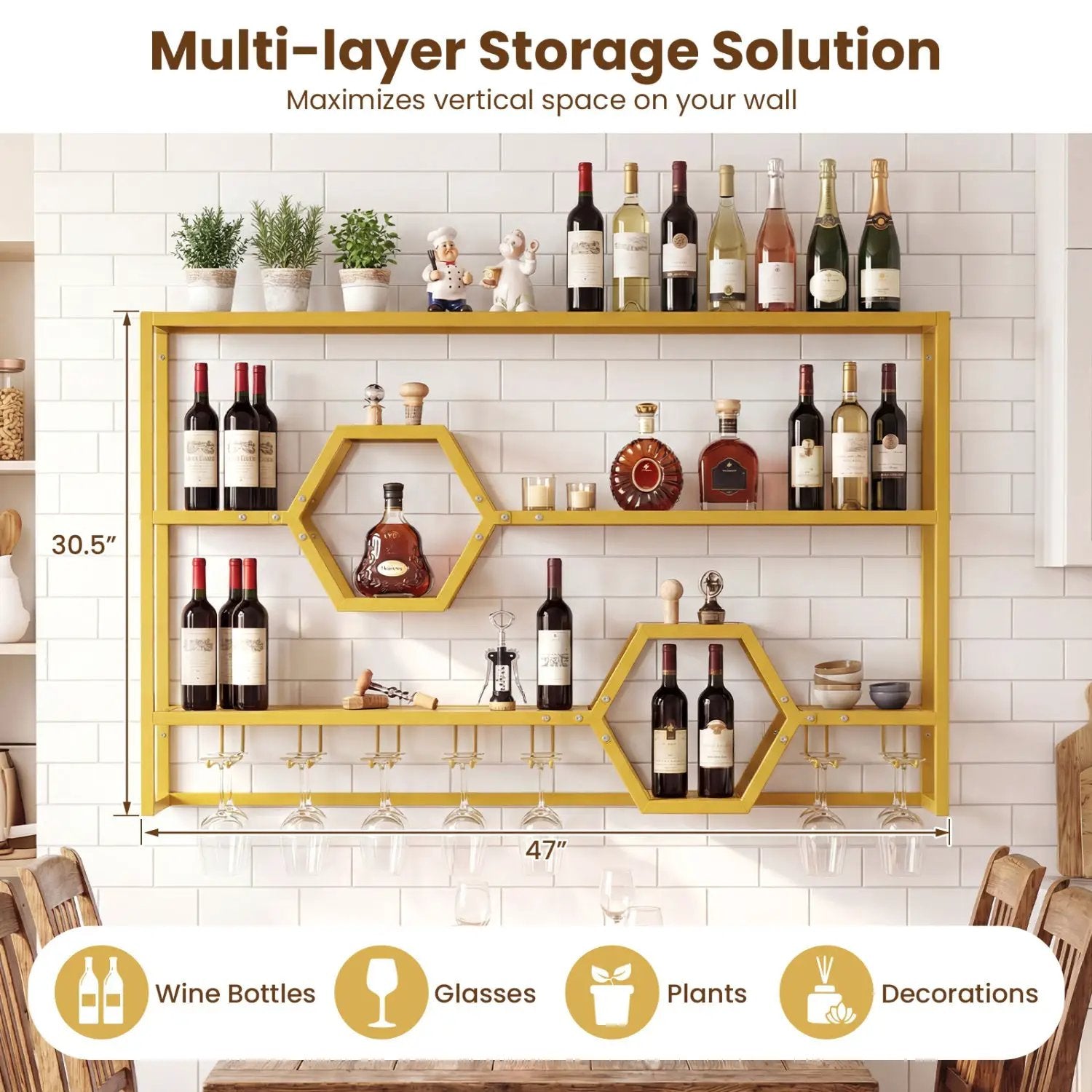 Wall Mounted Wine Rack 47" Large Floating Bar Shelves by DirectDeals