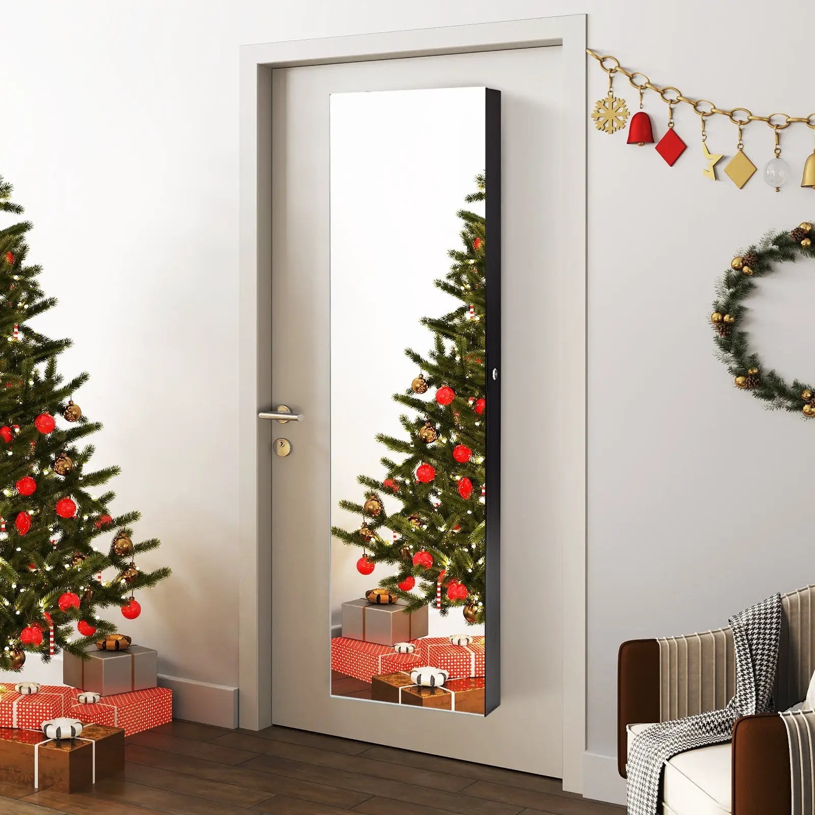 Wall and Door Mounted Mirrored Jewelry Cabinet with Lights by DirectDeals
