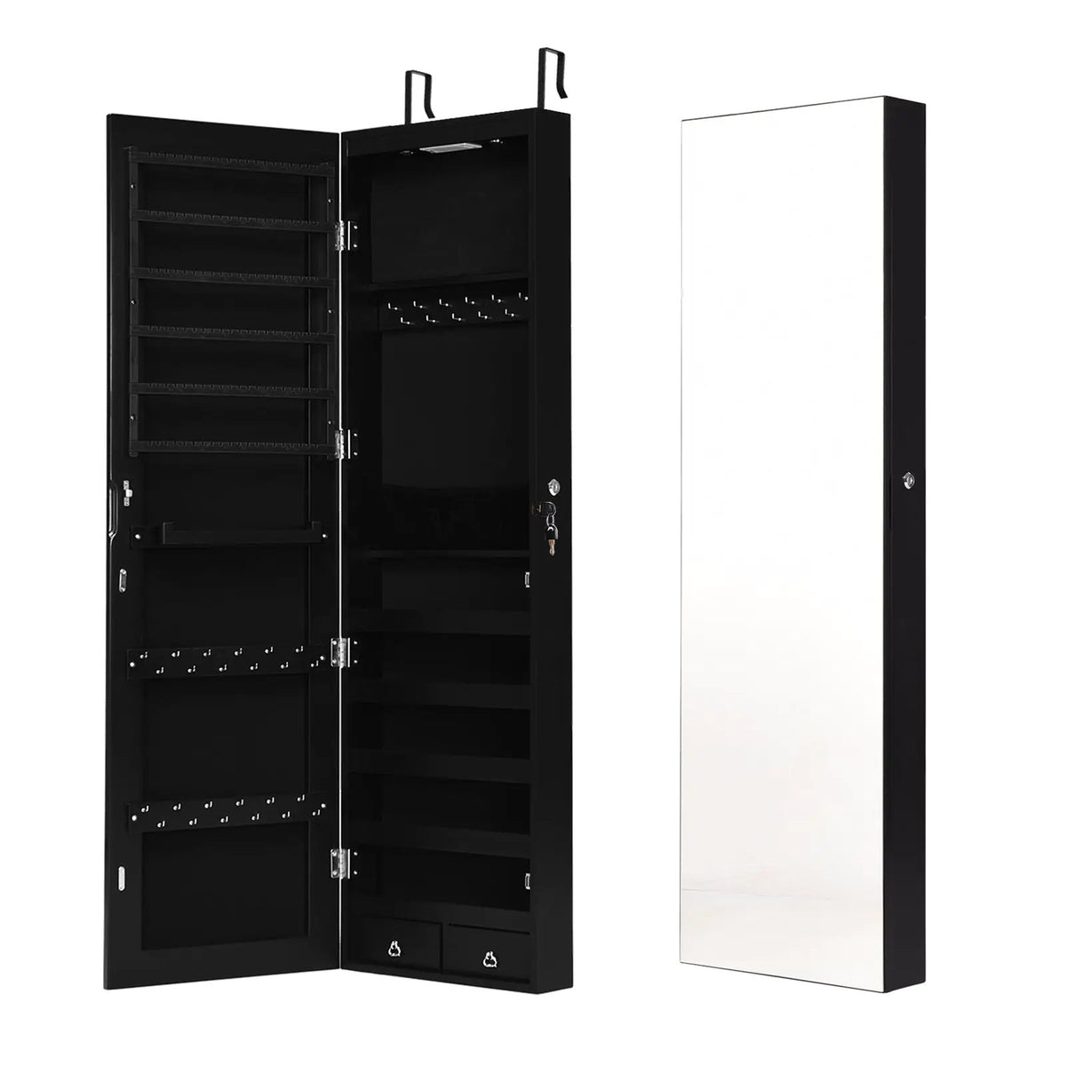 Wall and Door Mounted Mirrored Jewelry Cabinet with Lights, photo 3 of 17