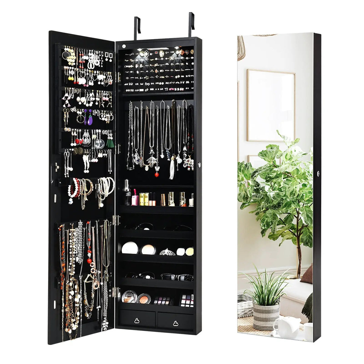 Wall and Door Mounted Mirrored Jewelry Cabinet with Lights, photo 4 of 17