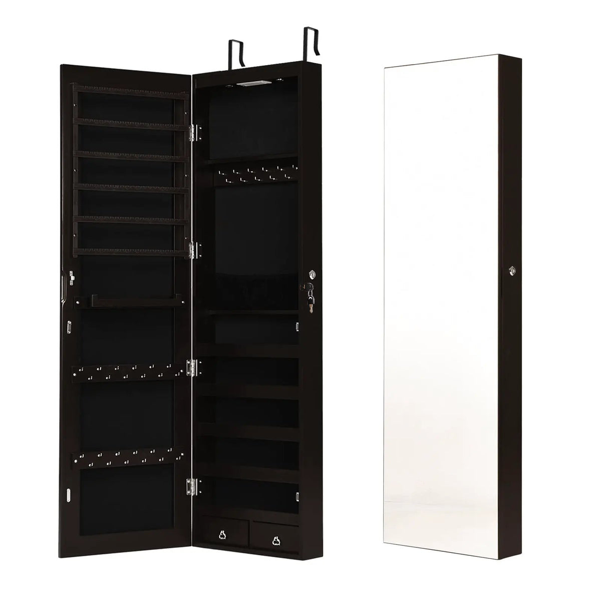 Wall and Door Mounted Mirrored Jewelry Cabinet with Lights, photo 9 of 17