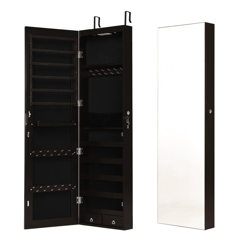 Wall and Door Mounted Mirrored Jewelry Cabinet with Lights by DirectDeals