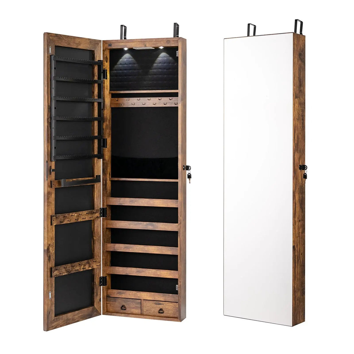 Wall and Door Mounted Mirrored Jewelry Cabinet with Lights, photo 10 of 17