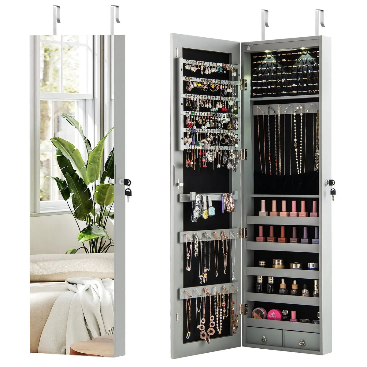 Wall and Door Mounted Mirrored Jewelry Cabinet with Lights, photo 13 of 17