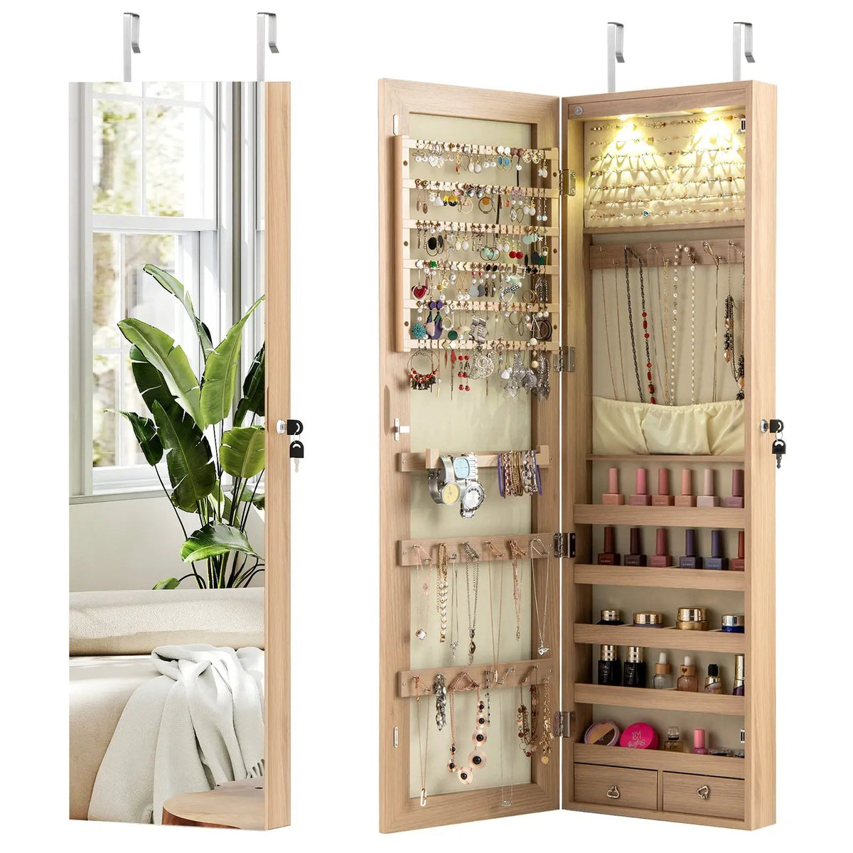 Wall and Door Mounted Mirrored Jewelry Cabinet with Lights, photo 17 of 17