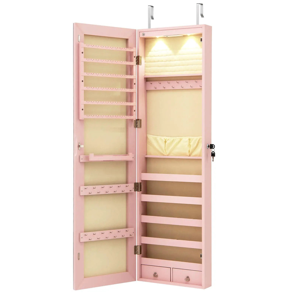 Wall and Door Mounted Mirrored Jewelry Cabinet with Lights, photo 15 of 17