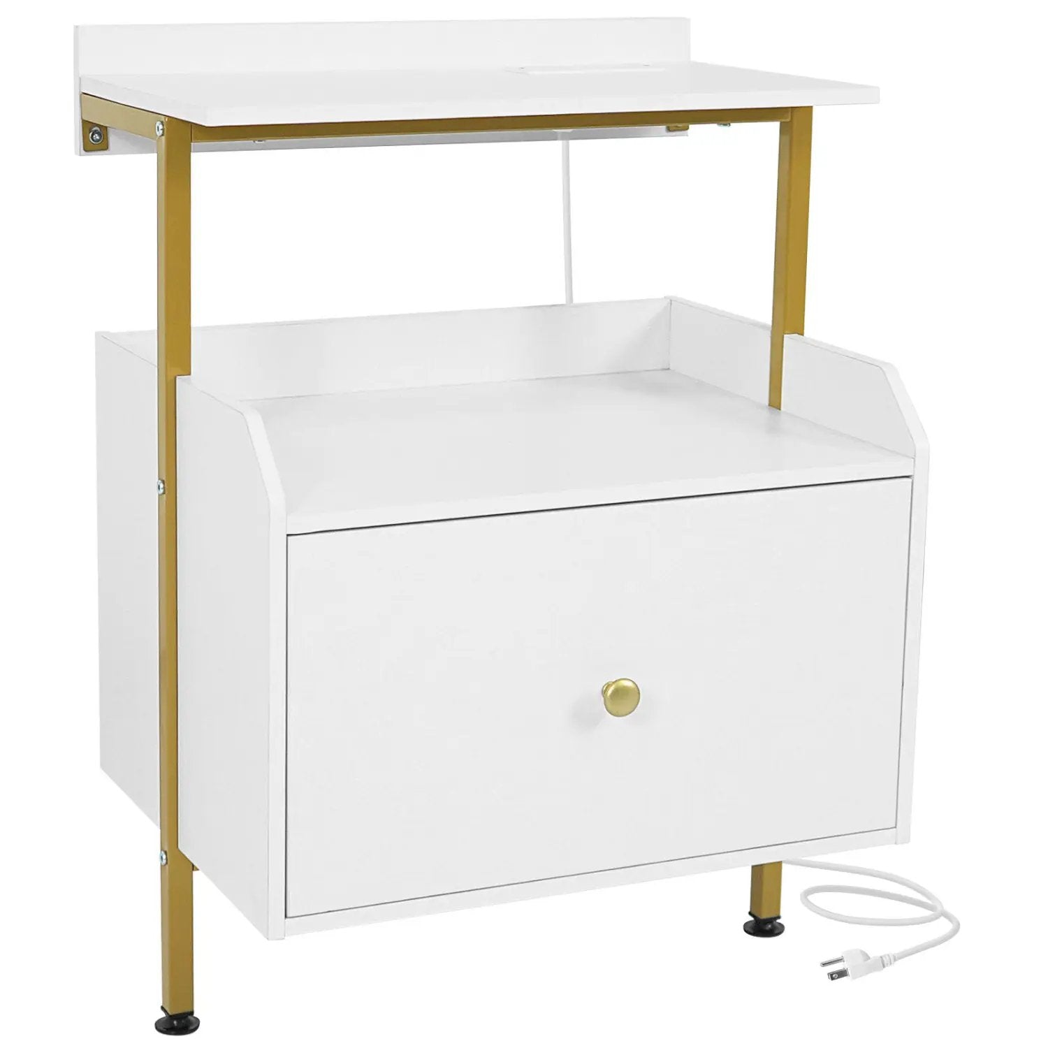 Wall-mounted Nightstand with LED Lights and Charging Station for Bedroom by DirectDeals