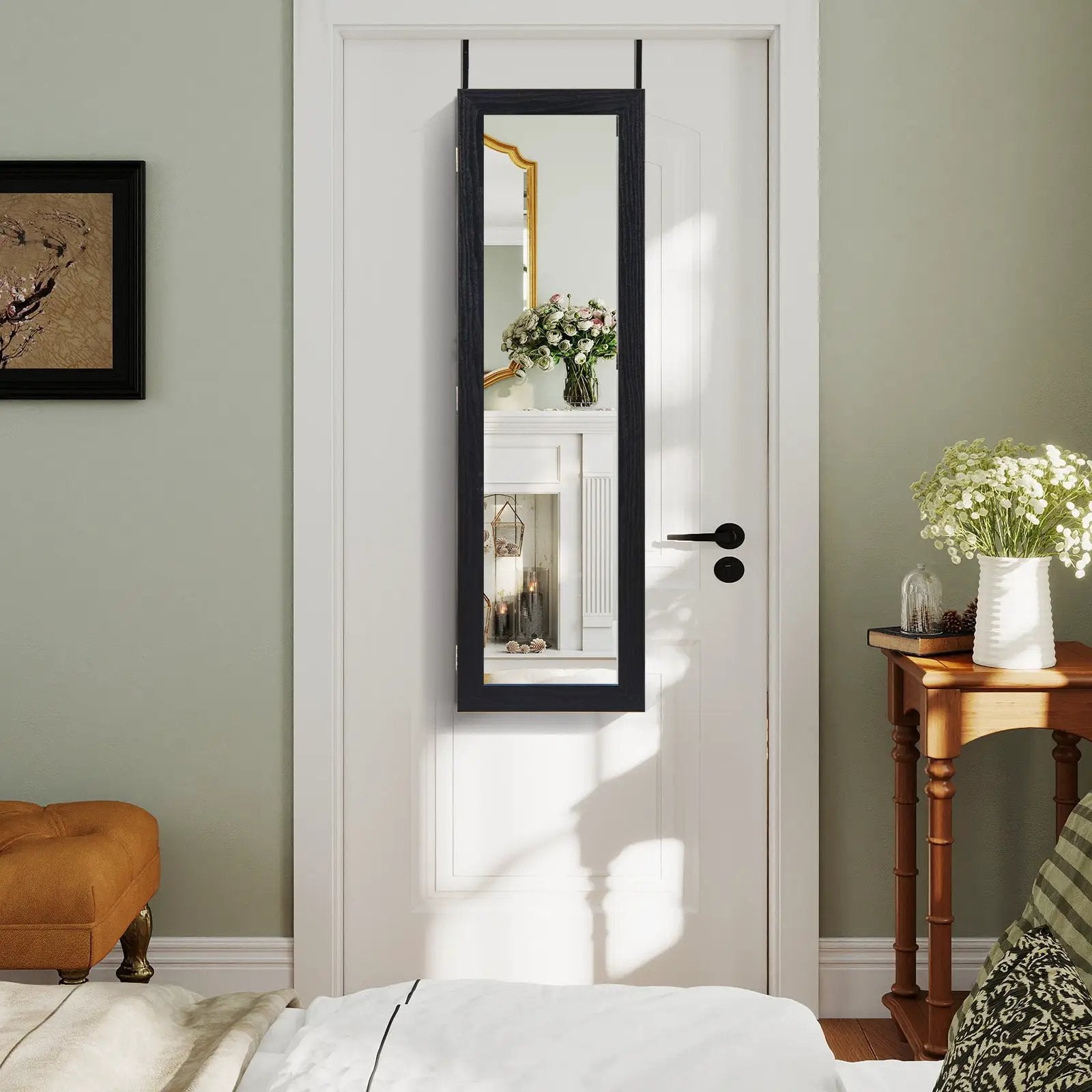 Wall or Door Mounted Jewelry Cabinet with Full-Length Mirror and LED Lights by DirectDeals