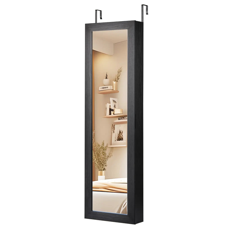 Wall or Door Mounted Jewelry Cabinet with Full-Length Mirror and LED Lights by DirectDeals